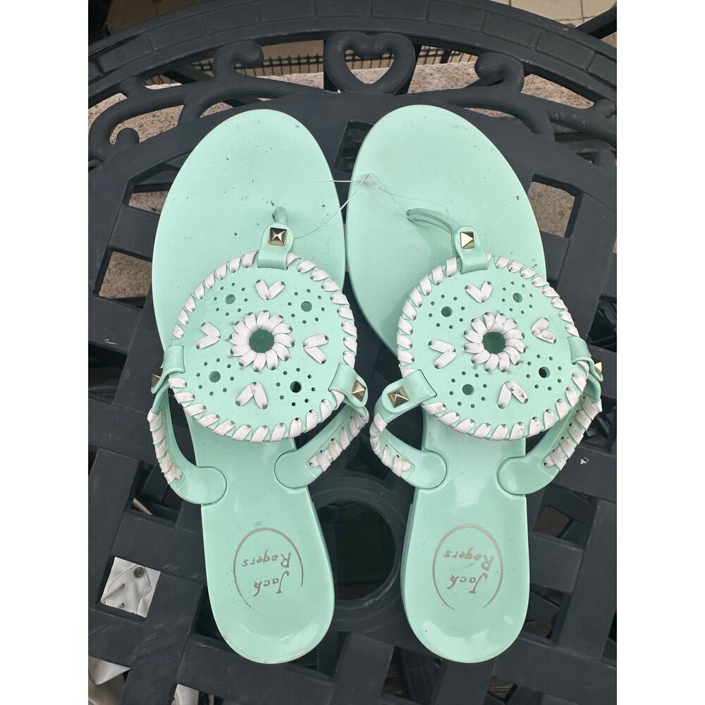 Jack Rogers Georgica Jelly Sandals Mint Green White Thong Slide Size 9 - Picture 1 of 4